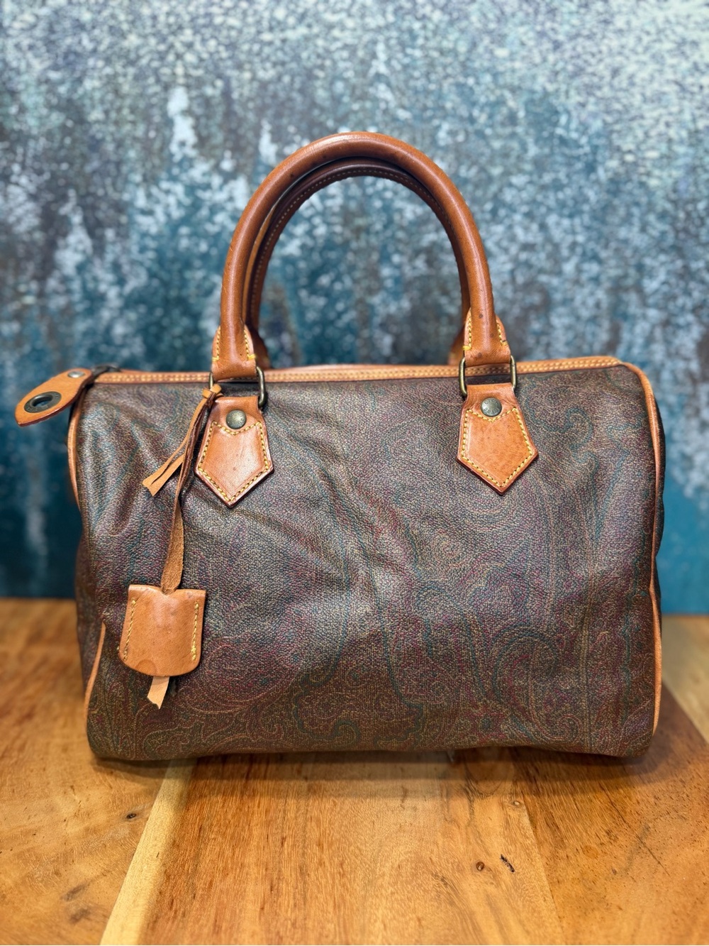 Etro Milano Classic Vintage Paisley Boston Bag Brown Made in Italy